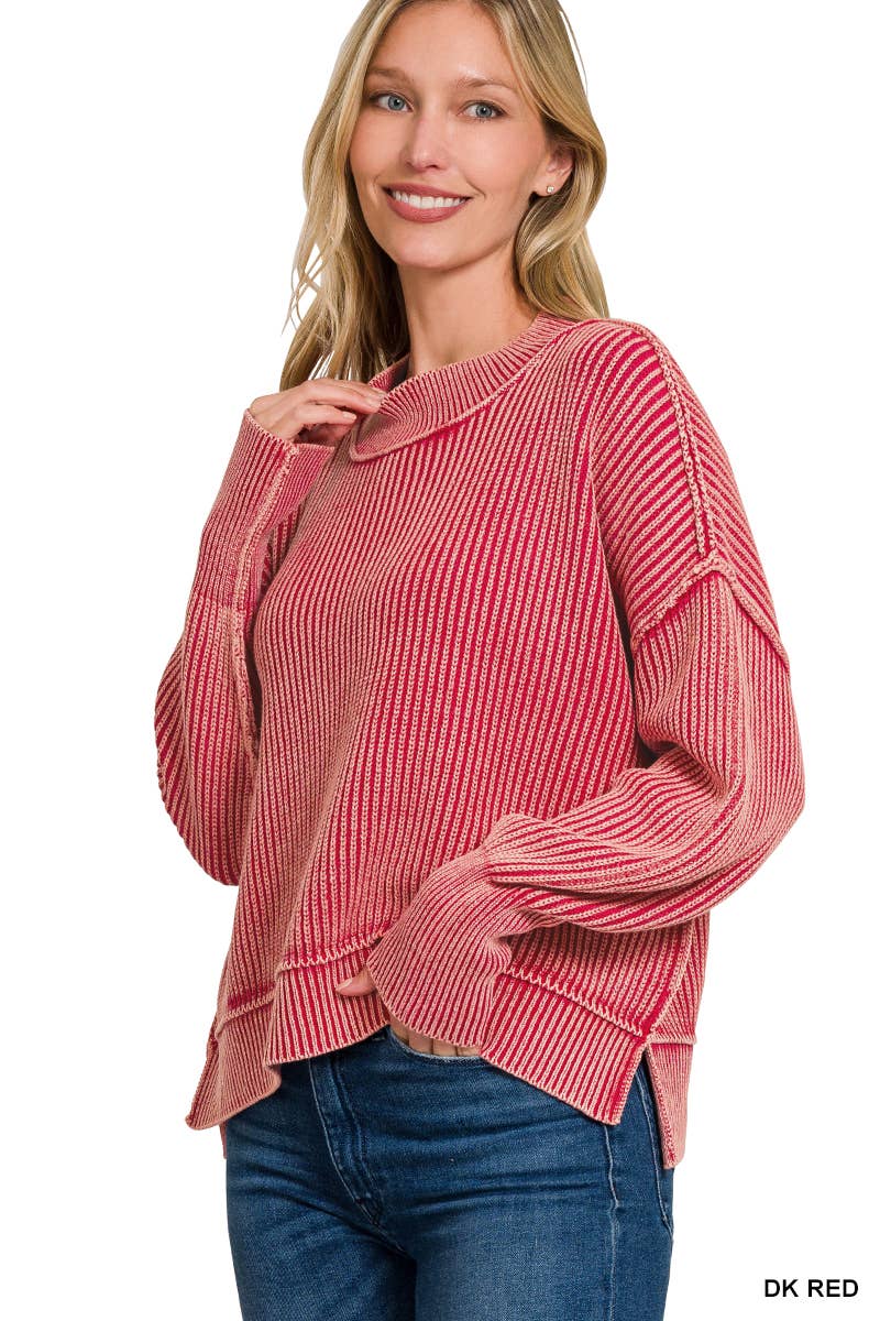 `Washed Side Slit Oversized Cropped Sweater SI-26510 Zenana