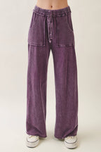 Mineral Wash Side Knit detail wide leg pants HE5878P