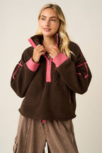 HALF ZIP CONTRAST DETAIL FLEECE SWEATSHIRT