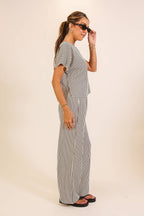 Striped Textured Top & Wide Leg Pant Set