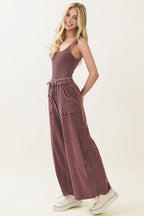 Mineral Wash Side Knit detail wide leg pants HE5878P