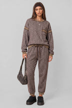 NT12845SET-Contrast Rib Trim Heathered Knit Lounge Set
