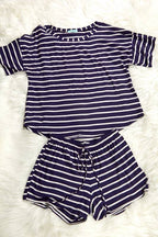 Rayon spandex stripe loose fit short and top set (P16433)