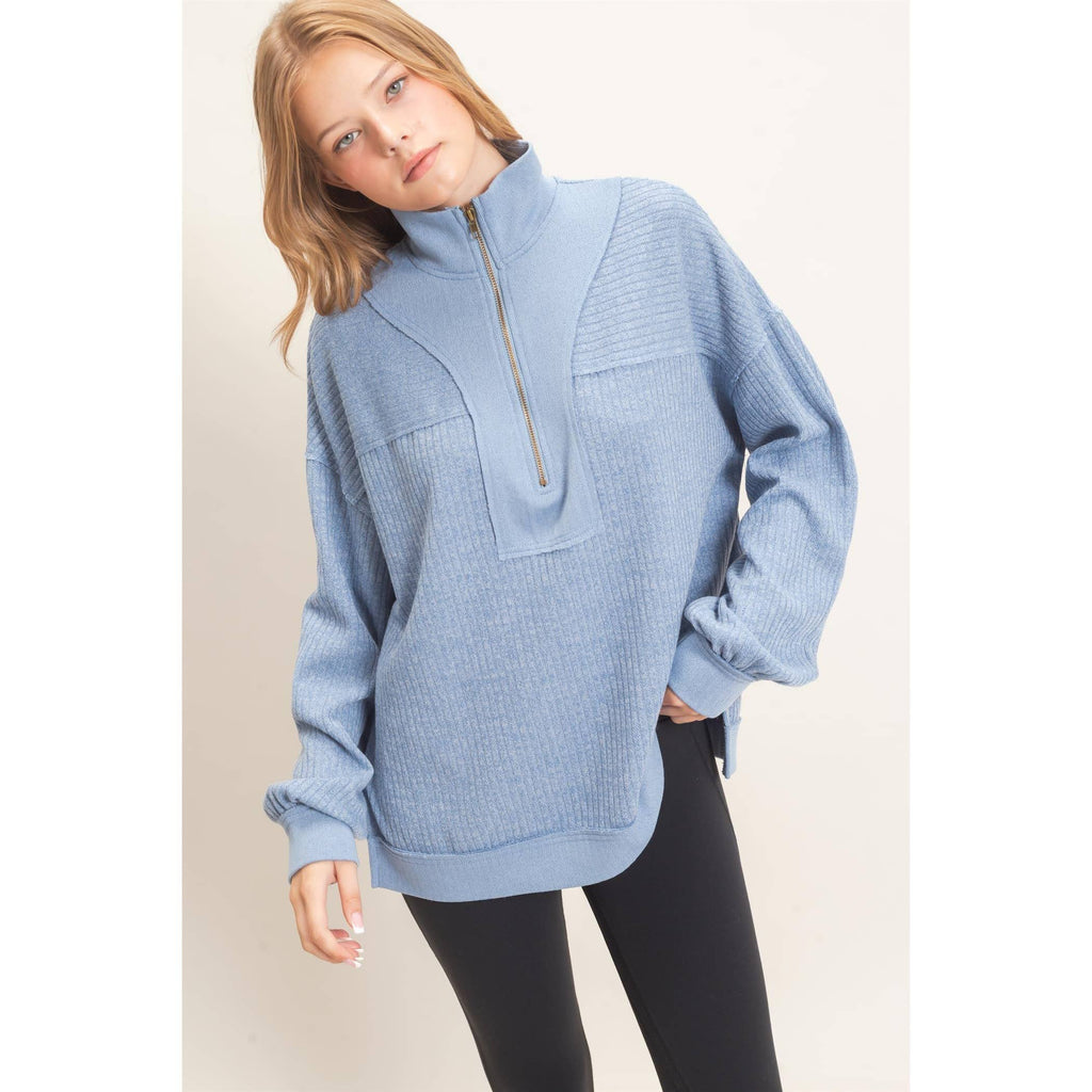 Ribbed Knit Half-Zip Pullover