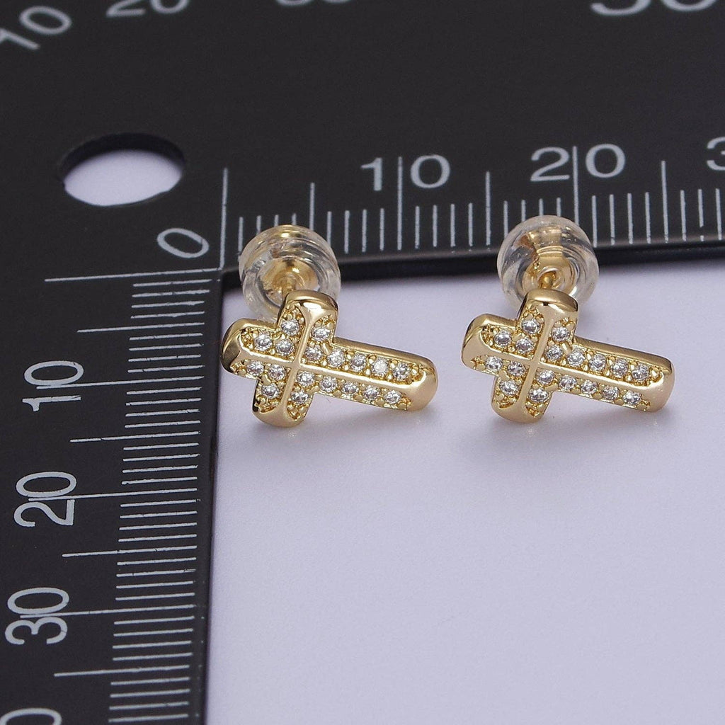 18K Gold Filled Cross Stud Earrings