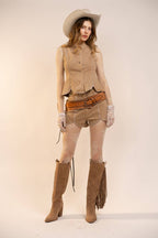 Carly Rhinestone Scallop Denim Shorts