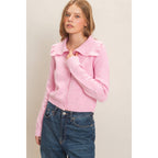 Ruffled Collar Knit Cardigan