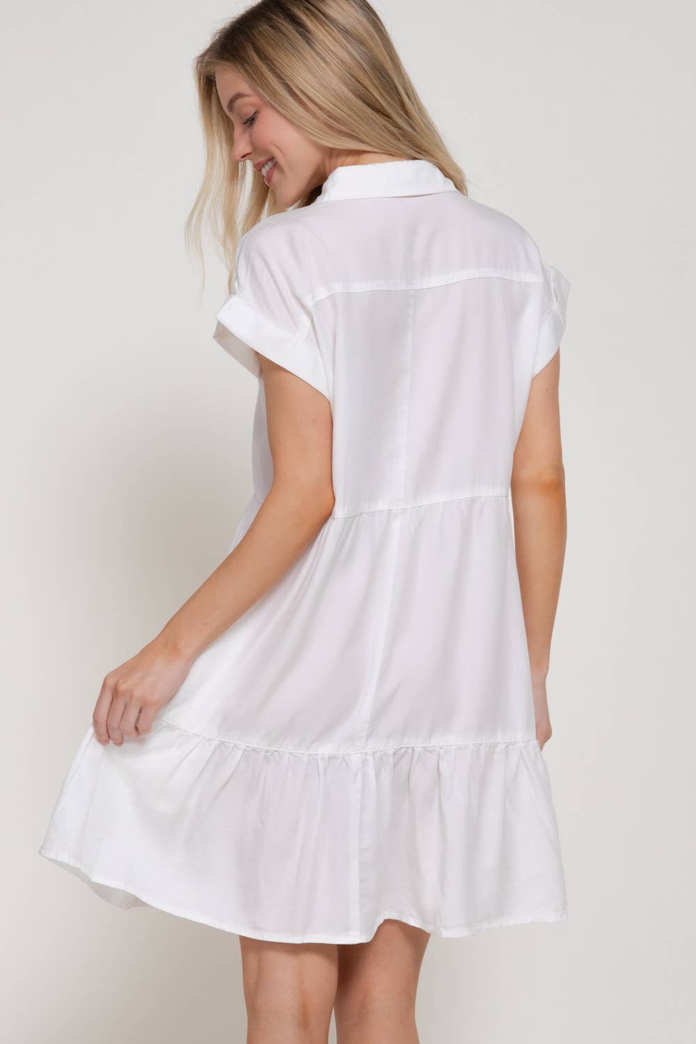 Dolman Sleeve Ruffled Tencel Mini Dress w/ Pockets