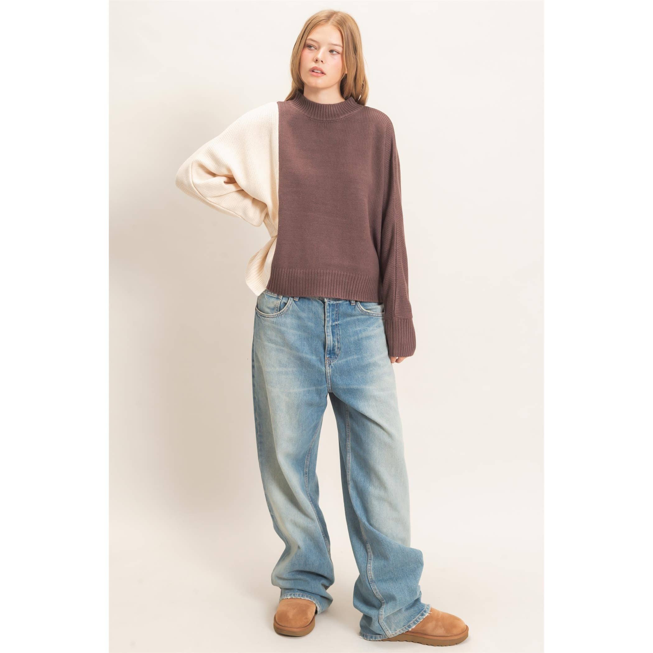Two-Tone Knit Sweater