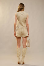 Carly Rhinestone Scallop Denim Shorts