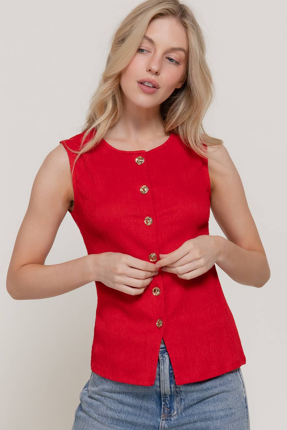 Sleeveless Crew Neck Texture Knit Vest