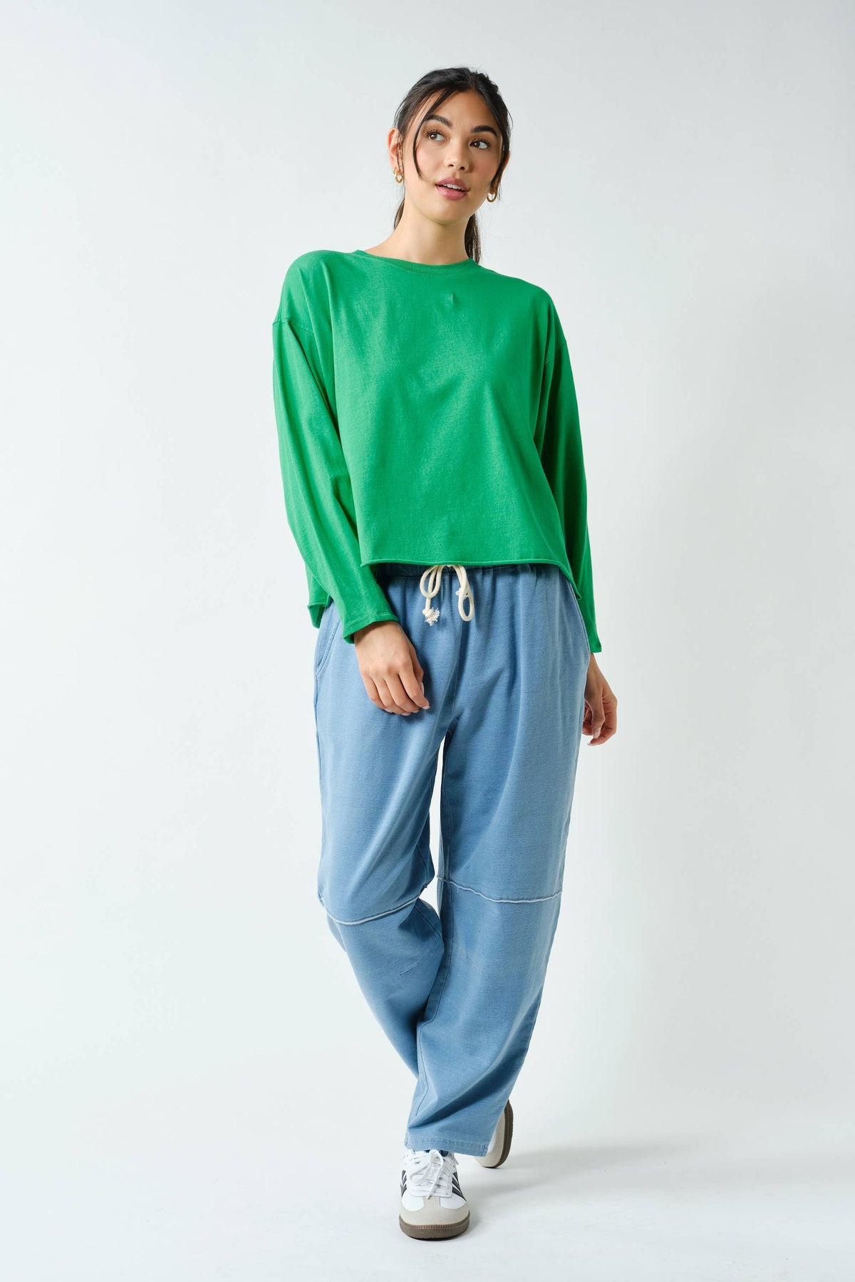 Cotton Blend Mineral Wash Cropped Straight Leg Pants
