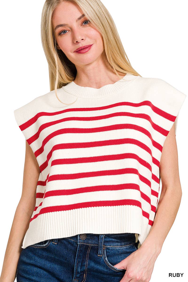 Oversized Crew Neck Stripe Sweater Vest