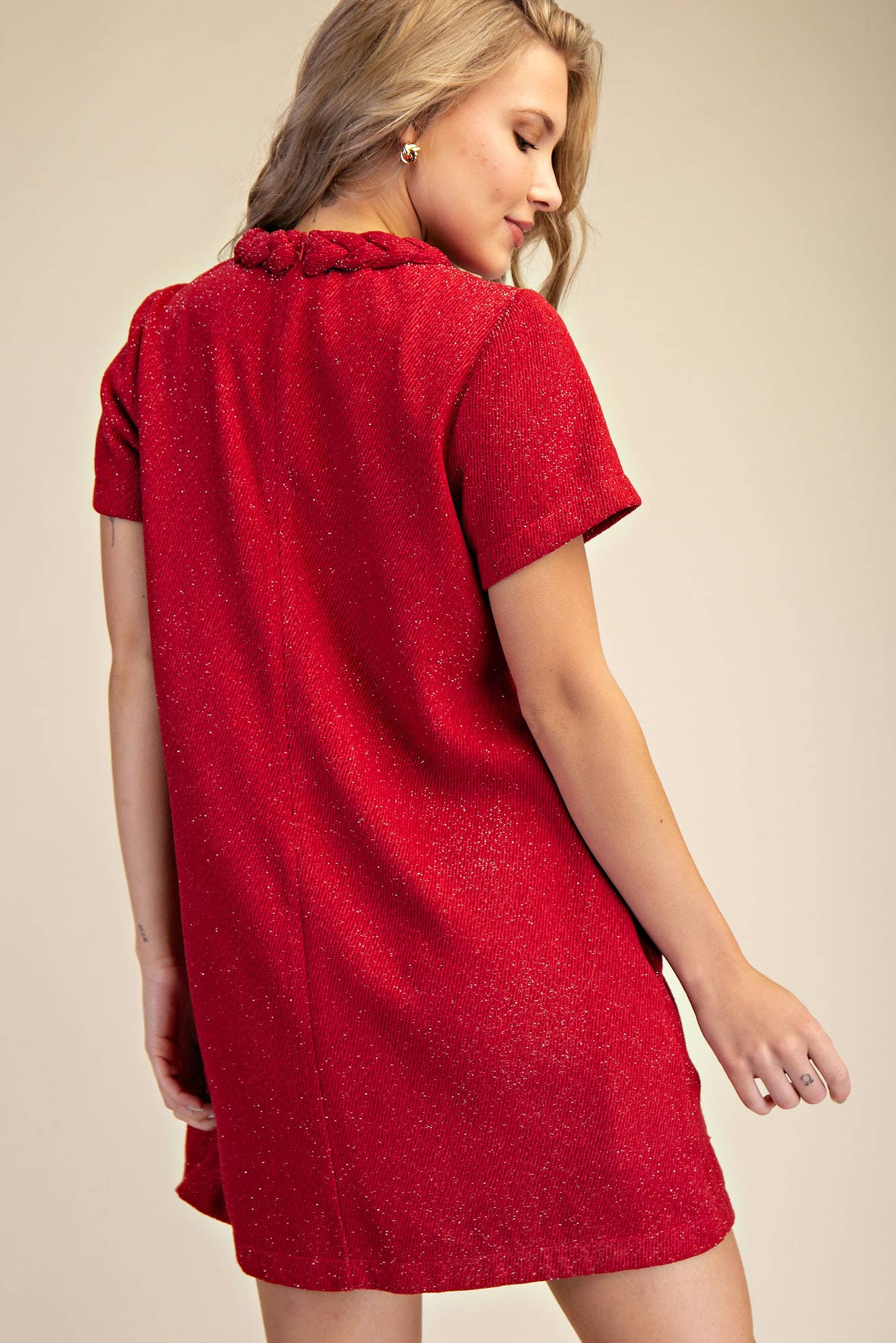 Round Neck Twist Trim Mini Dress