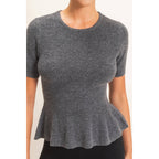 Ribbed Peplum Knit Top