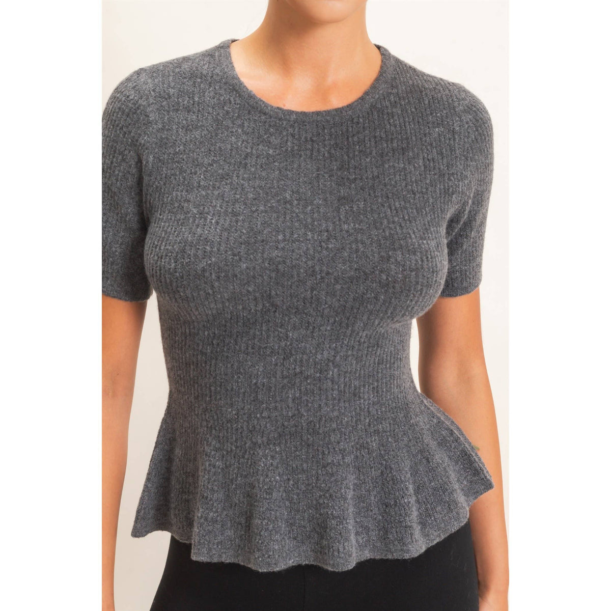Ribbed Peplum Knit Top