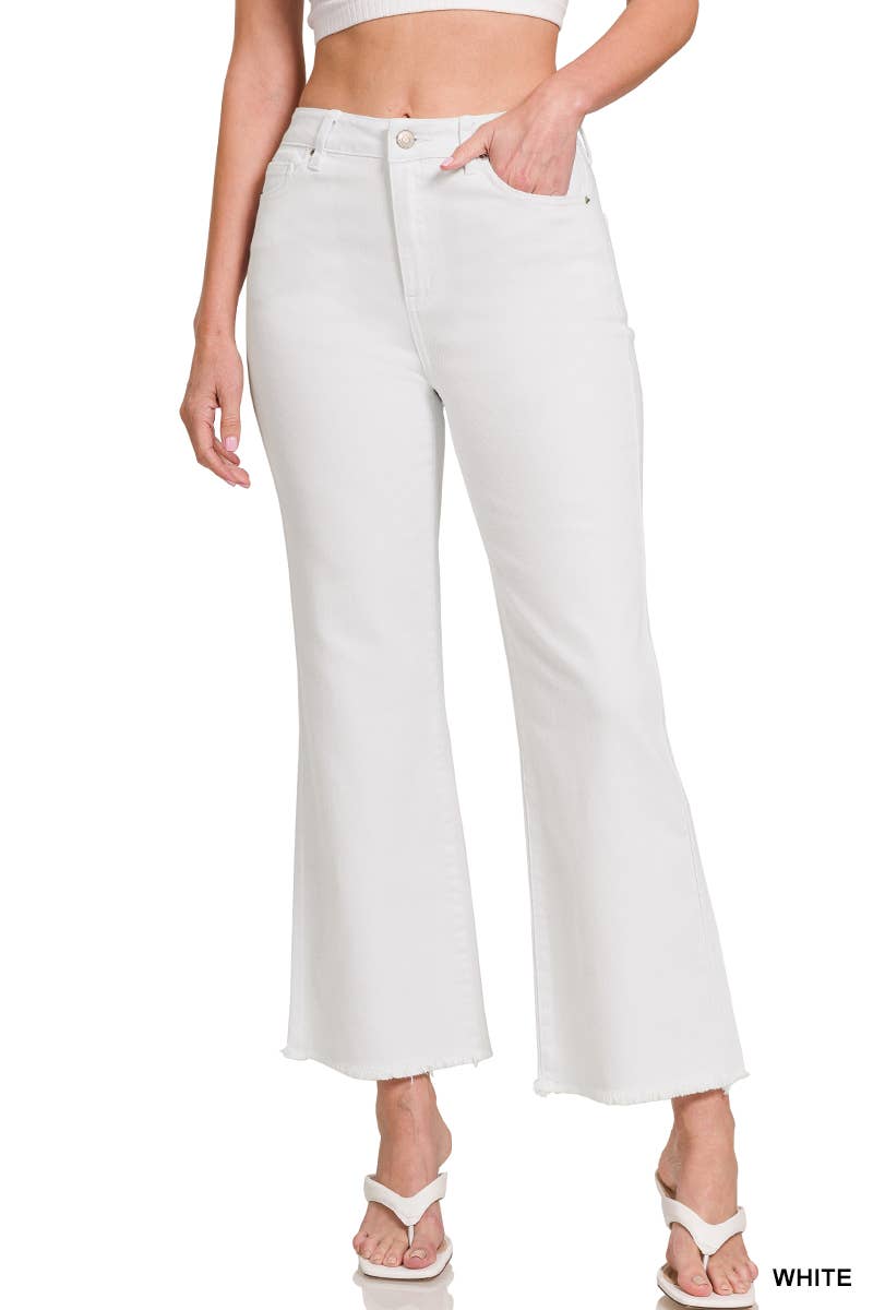 Acid Wash High Waist Frayed Hem Bootcut Pants