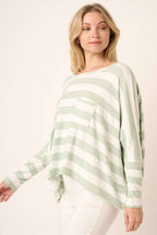 T10284-WIDE STRIPE ROUND NECK OVERSIZED KNIT TOP