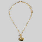 Chain Link Seashell And Crystal Pendant Necklace