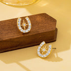 Pave Crystal Horseshoe Star Stud Earrings | 80E62350