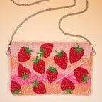 Handmade Seed Bead Strawberry Clutch with Detachable Chain