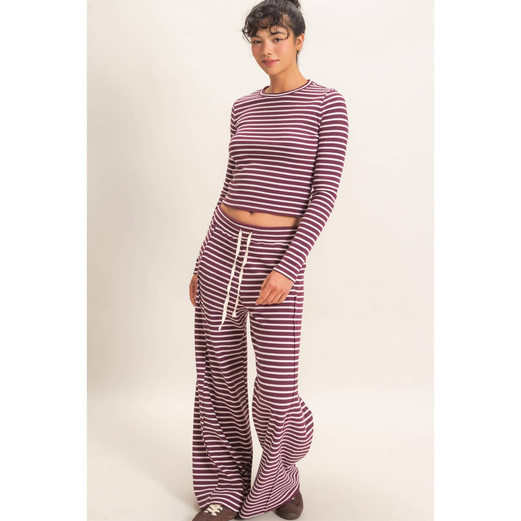 Striped Waffle Long Sleeve Top & Pants Set