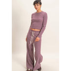 Striped Waffle Long Sleeve Top & Pants Set