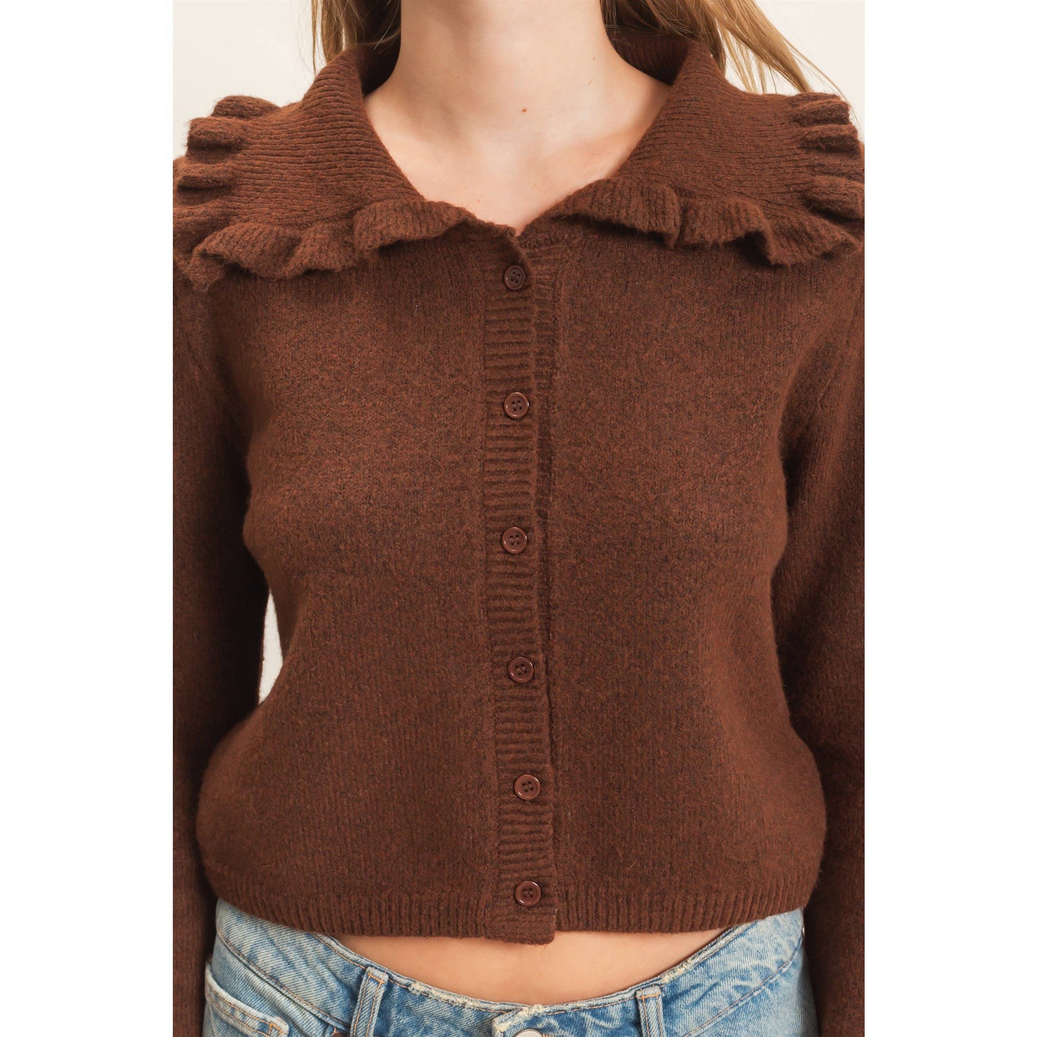 Ruffled Collar Knit Cardigan