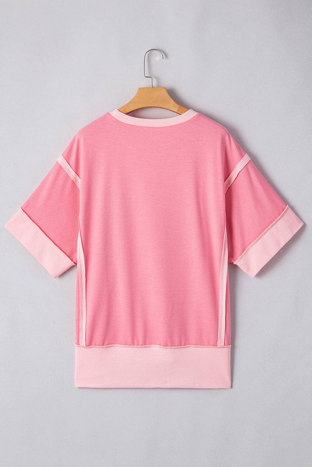 PRETTY BASH Colorblock 3/4 Sleeve Raw Seam High-Low Top