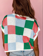 White Color Block Cap Sleeve Sweater