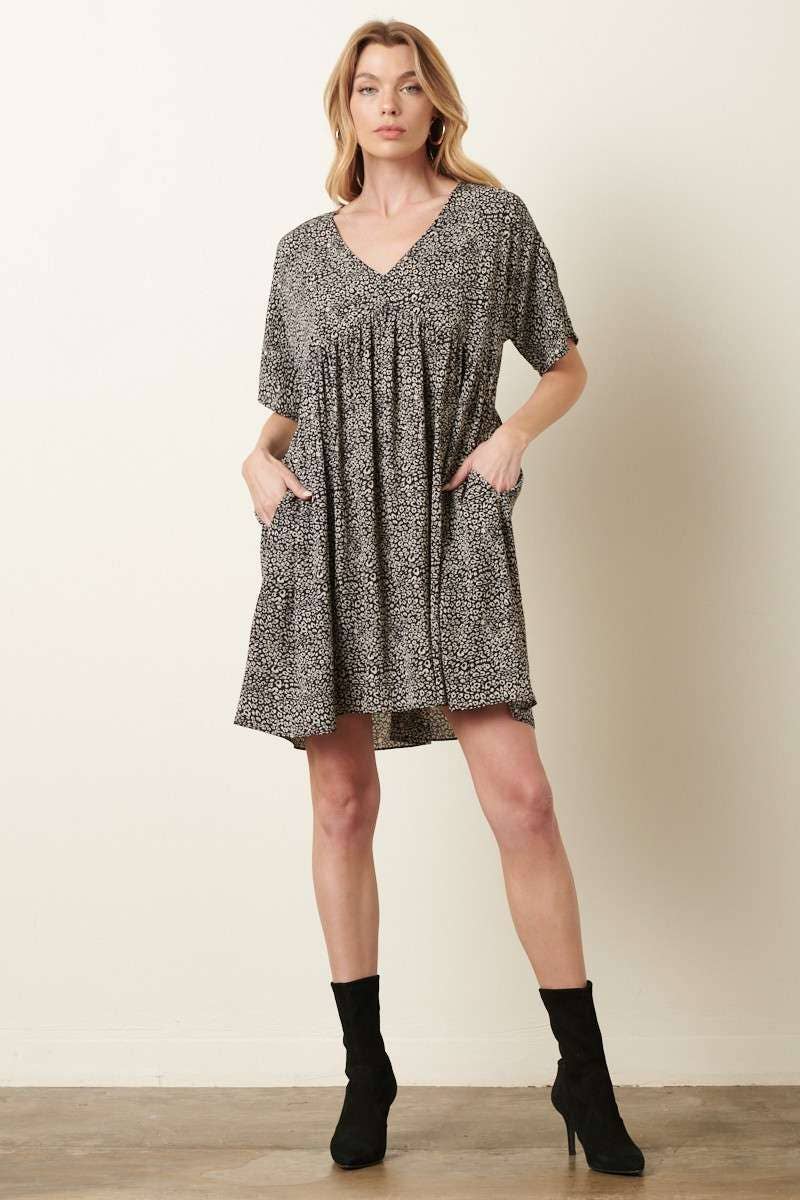 MINI ANIMAL PRINT DOLMAN SLEEVE BABYDOLL DRESS