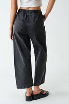 Denim Acid-Wash Drawstring Pull-On Pants