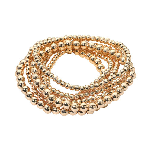 7PCS - Metal Ball Beaded Stretch Multi Layered Bracelets