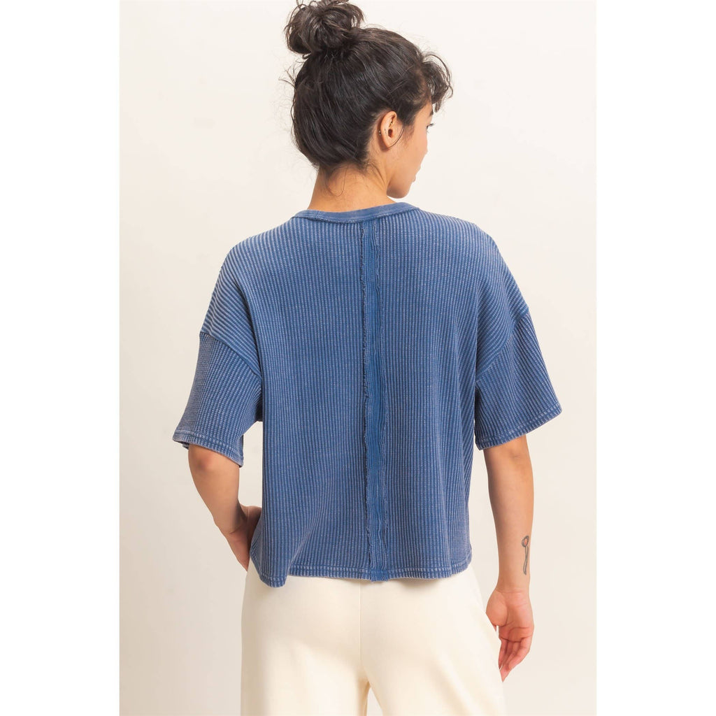 Mineral Wash Waffle Knit Pocket Top