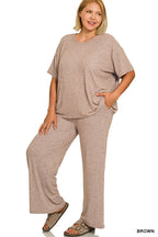 Plus Soft Melange Short Sleeve Tee & Long Pants Set - Zenana