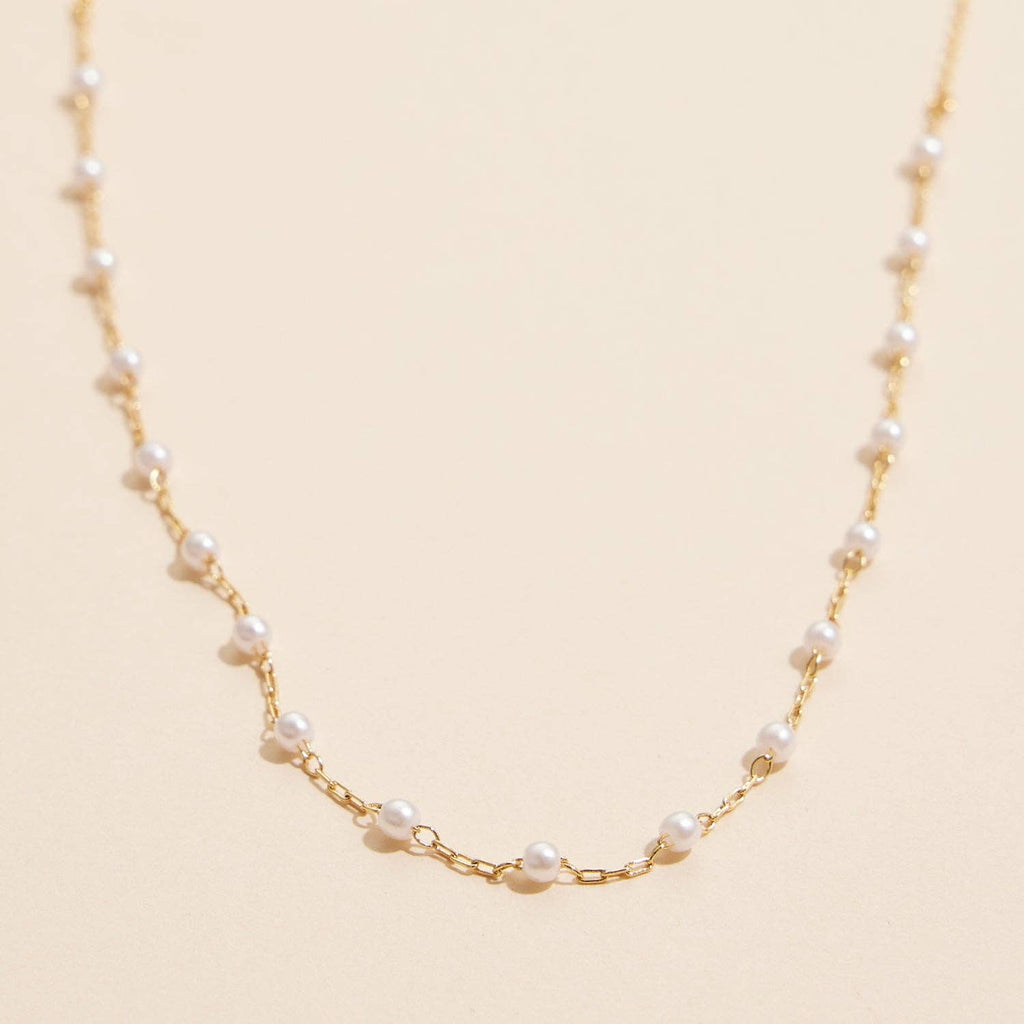 18K Gold Dipped Small Pearl Link Necklace | Timeless 2mm Pearl Link Necklace