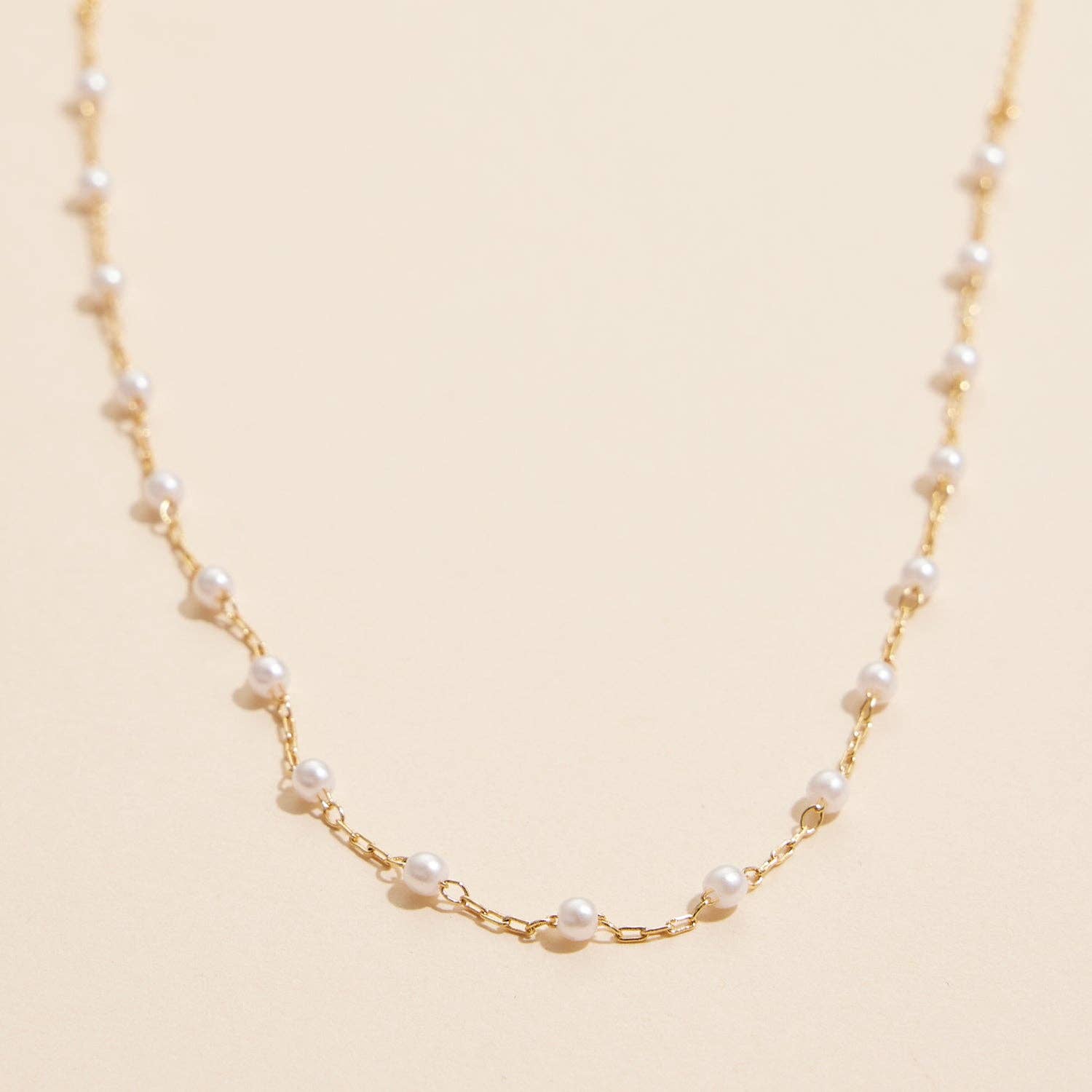 18K Gold Dipped Small Pearl Link Necklace | Timeless 2mm Pearl Link Necklace