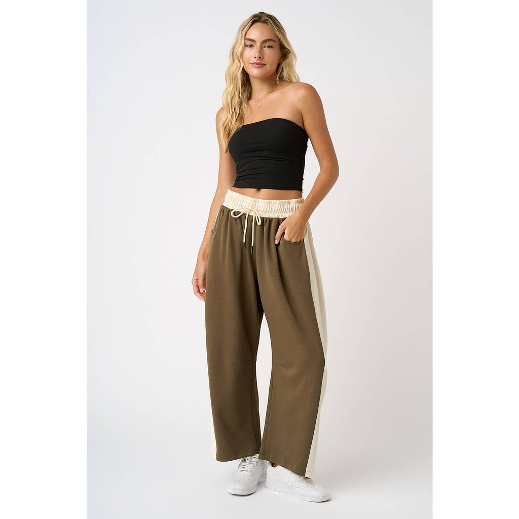 CLOUD KNIT CONTRAST STRIPE BARREL LEG LOUNGE PANTS