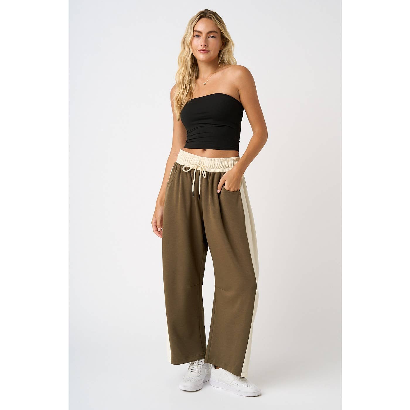 CLOUD KNIT CONTRAST STRIPE BARREL LEG LOUNGE PANTS