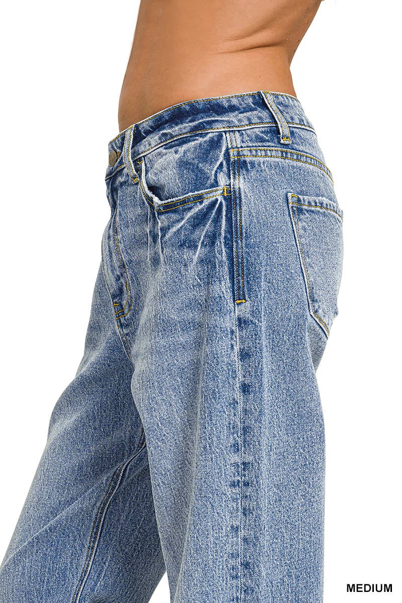 Medium Washed Straight Stretch Denim Pants Zenana