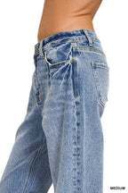 Medium Washed Straight Stretch Denim Pants Zenana