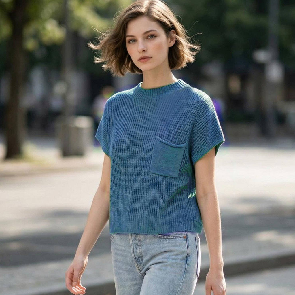Mock Neck Short Sleeve Crop Sweater