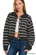 Striped Collared 5 Button Cardigan