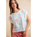 FLORAL PRINTED TERRY OPEN BACK SLEEVELESS TOP