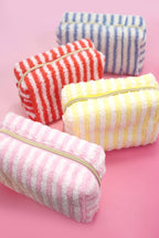 Plush Striped Sherpa Makeup Bag - Cozy Travel Pouch | 40P621