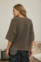 WASHED RIBBED SHORT SLEEVE ROLLED EDGE CARDIGAN
