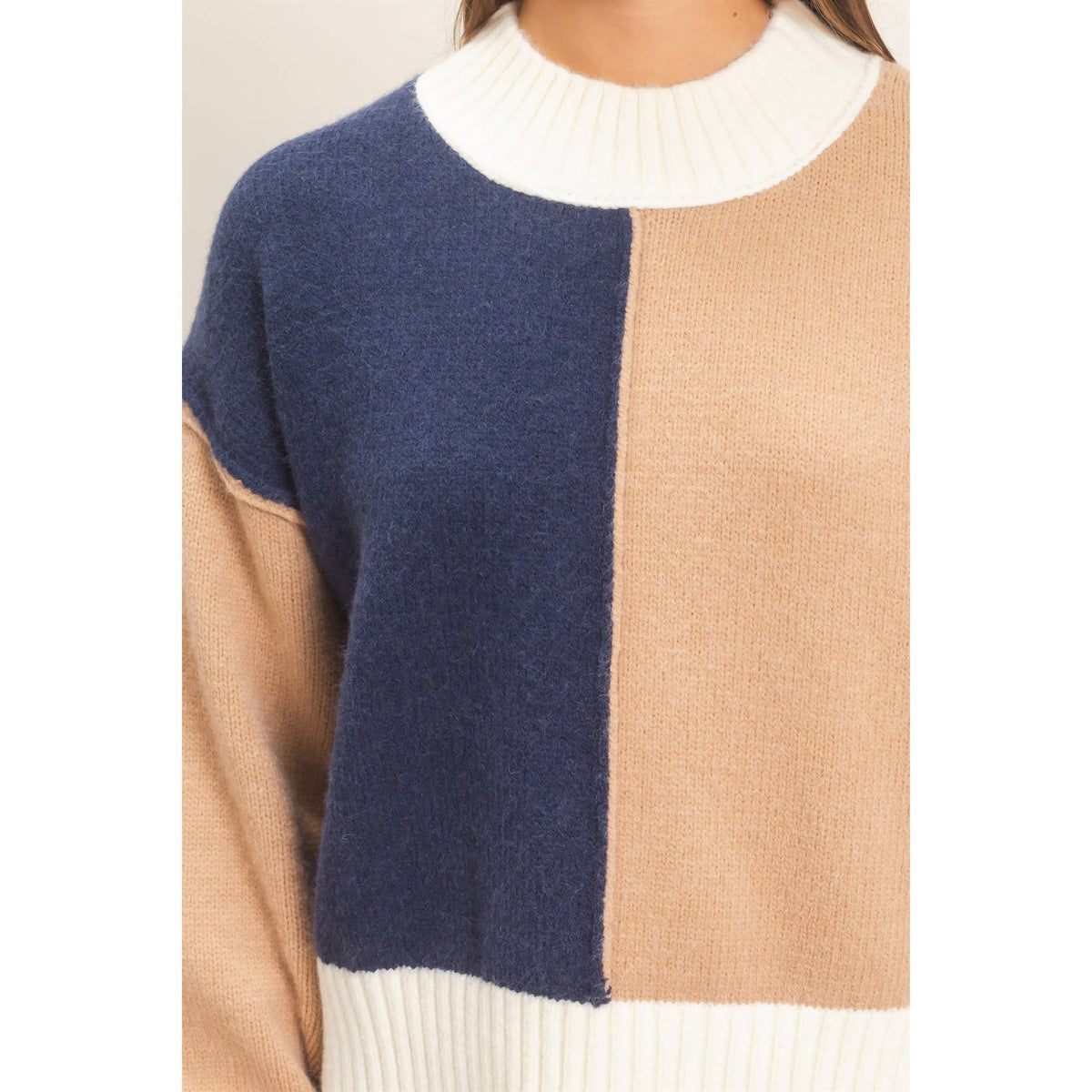 Color Block Mock Neck Sweater