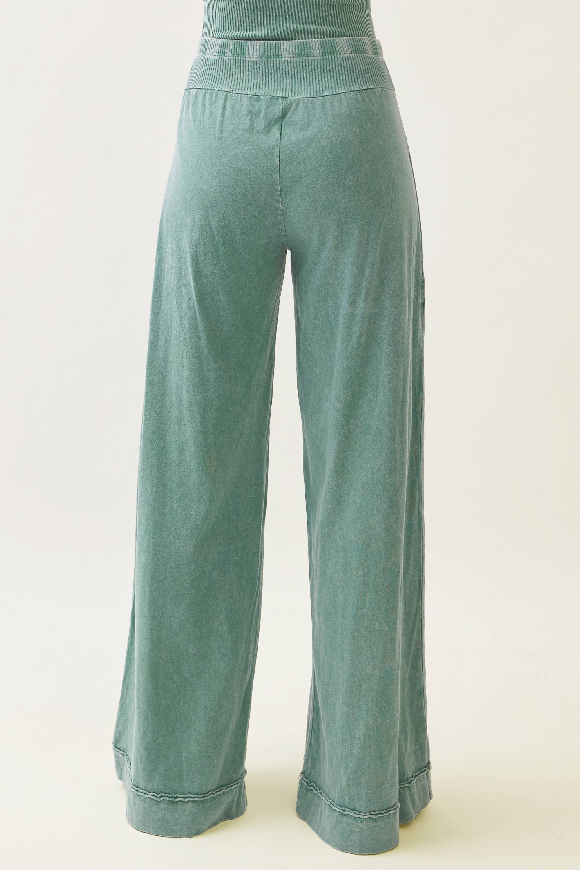 Mineral Washed Boho waist band wideleg cropped pants HP5900