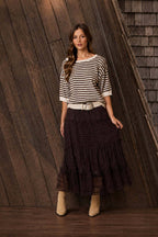 STRIPE CONTRAST TRIM SHORT SLEEVE KNIT SWEATER
