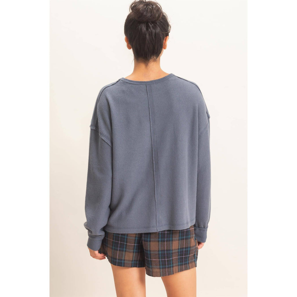 Raw Edge Waffle Sweatshirt